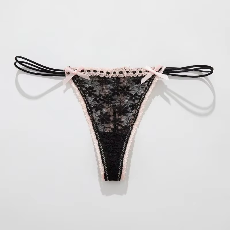 Culottes sexy en dentelle avec nœud pour femme, lingerie quotidienne, string uni, sous-vêtements tai