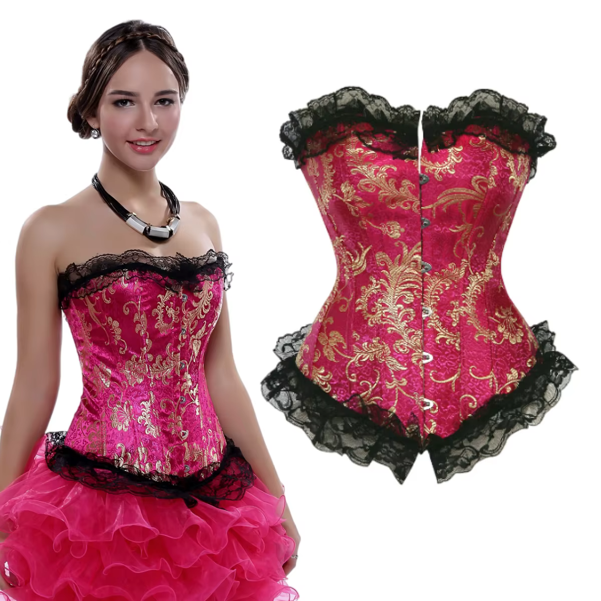 Corset gothique en dentelle pour femme : bustier de cosplay punk d'inspiration victorienne avec nœud