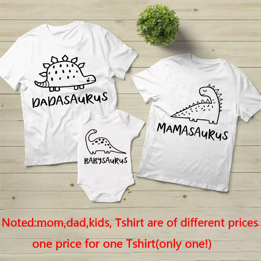 T-shirt à manches courtes assressentide famille de dinosaure, chemises de maman, costume de batterie