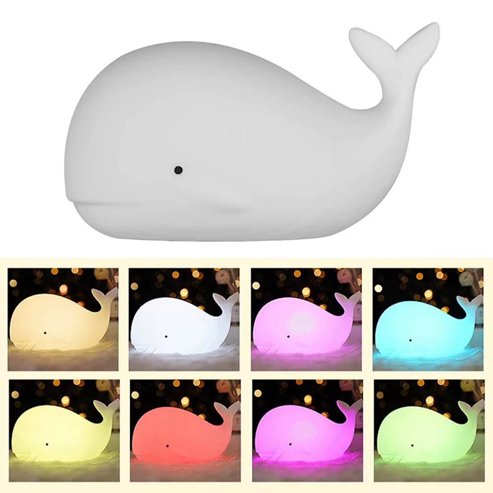 Lampe de nuit en forme de baleine en silicone souple, rechargeable par USB, pour la décoration de ch