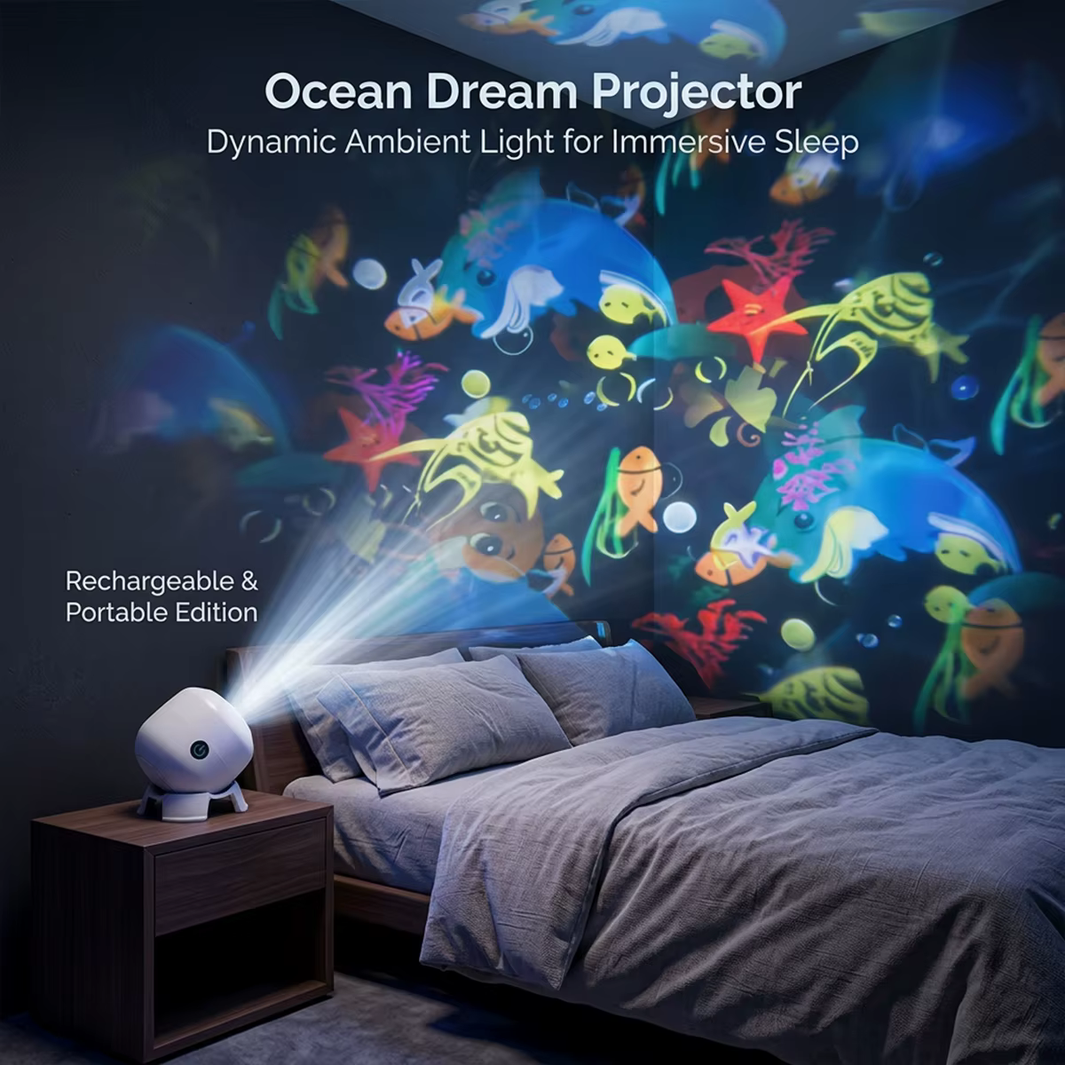 360 °   Lampe de nuit dynamique rotative, projecteur LED USB rechargeable, lumière d'ambiance réglab
