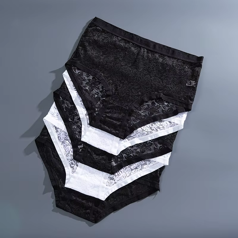 FINETOO 5 pièces culotte en dentelle florale Sexy sous-vêtements respirants transparents femme slips