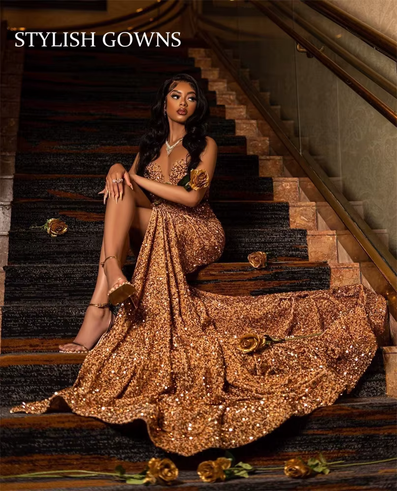 Robe de Rhlongue champagne pour filles noires, robes de soirée à fente haute, robe de sirène personn