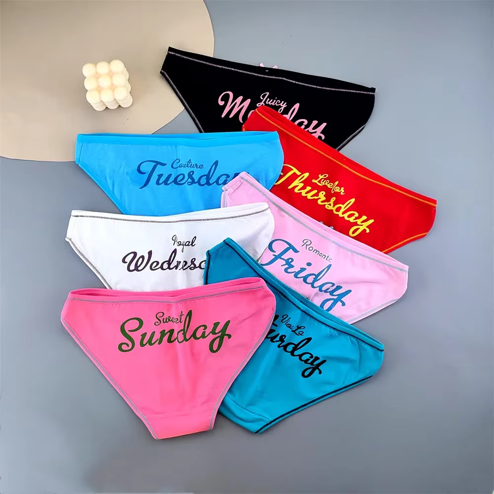 7 pièces/ensemble culottes d'écolière semaine imprimé sous-vêtement bikini femmes coton lettres slip