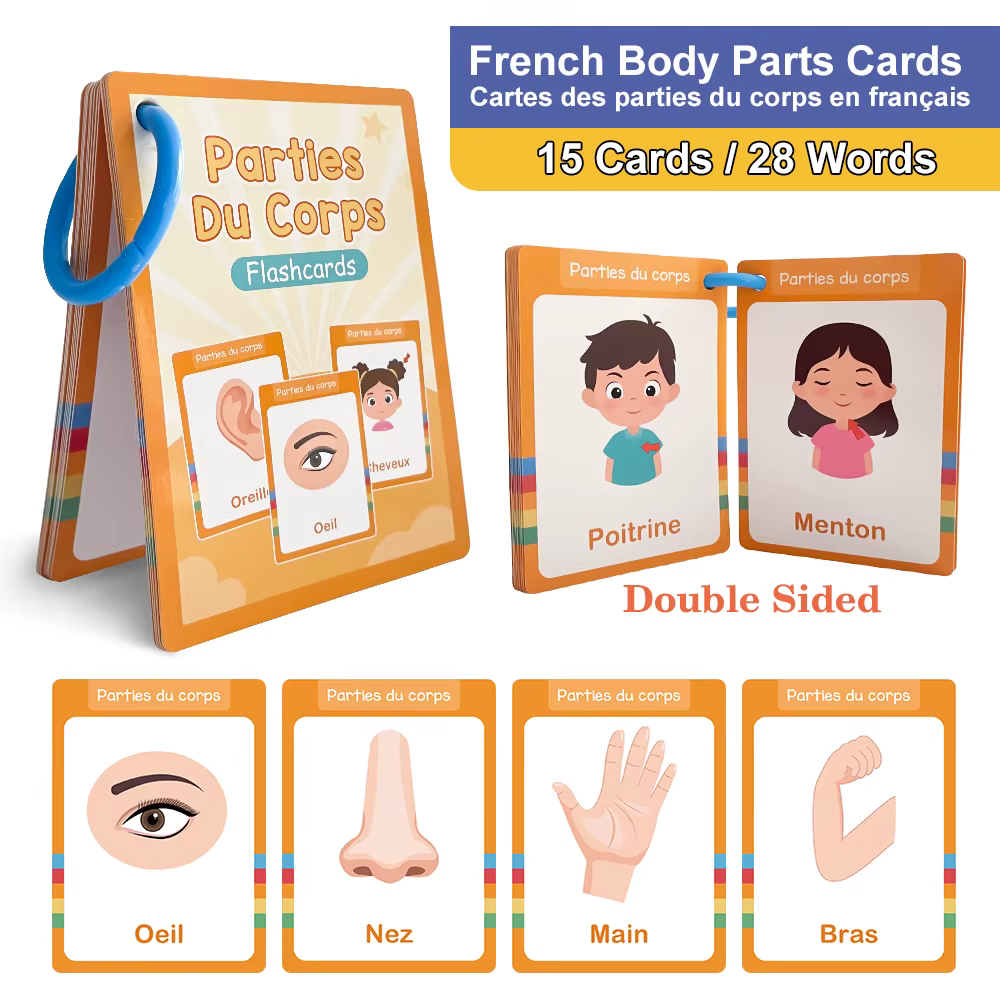 Nourriture/animaux/fruits/parties du corps cartes d'apprentissage des mots français pour les enfants