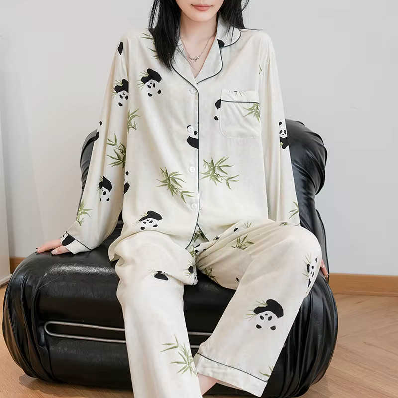 Printemps automne nouveau ensemble de pyjamas rétro imprimé vêtements de maison vêtements de nuit à