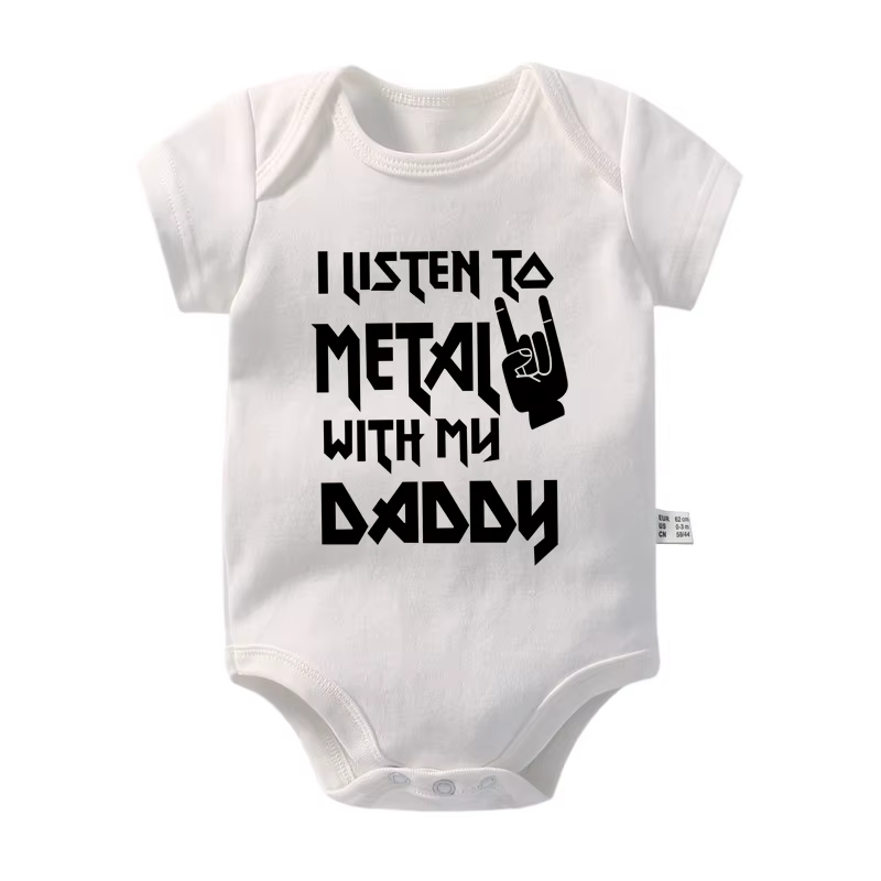 Body à manches courtes pour nouveau-né avec motif « Je écoute du métal avec mon papa et ma maman », 