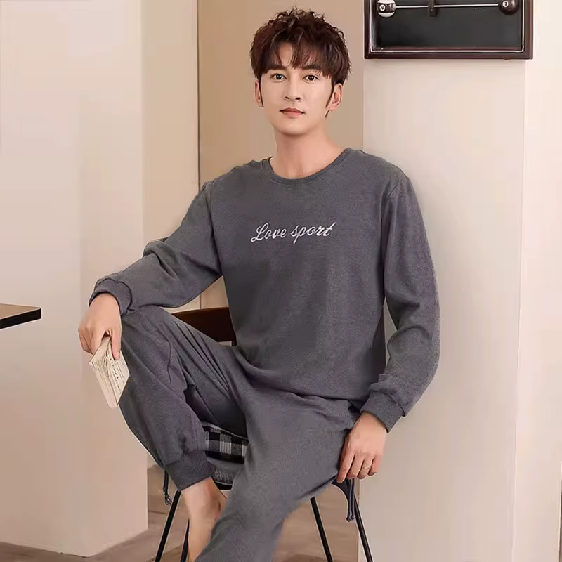 Ensemble pyjama en coton à manches longues pour hommes, vêtements de nuit simples en forme de dinosa