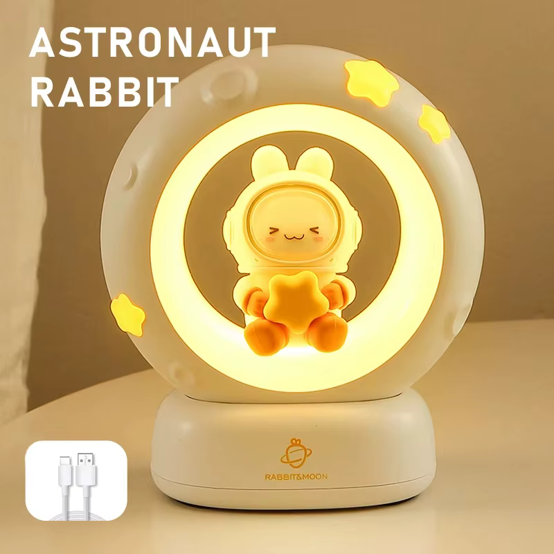 LED lune veilleuse mignon Animal dessin animé lapin lampes USB Rechargeable chaud chambre décoration