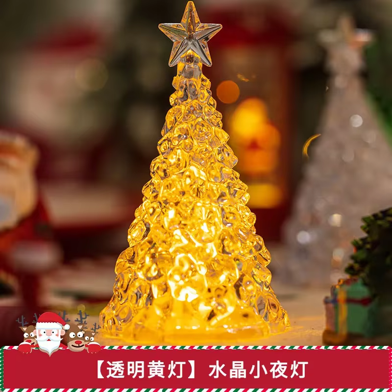 Arrangement d'atmosphère d'activité de noël 2025, ornements de table, arbre lumineux, cristal Transp