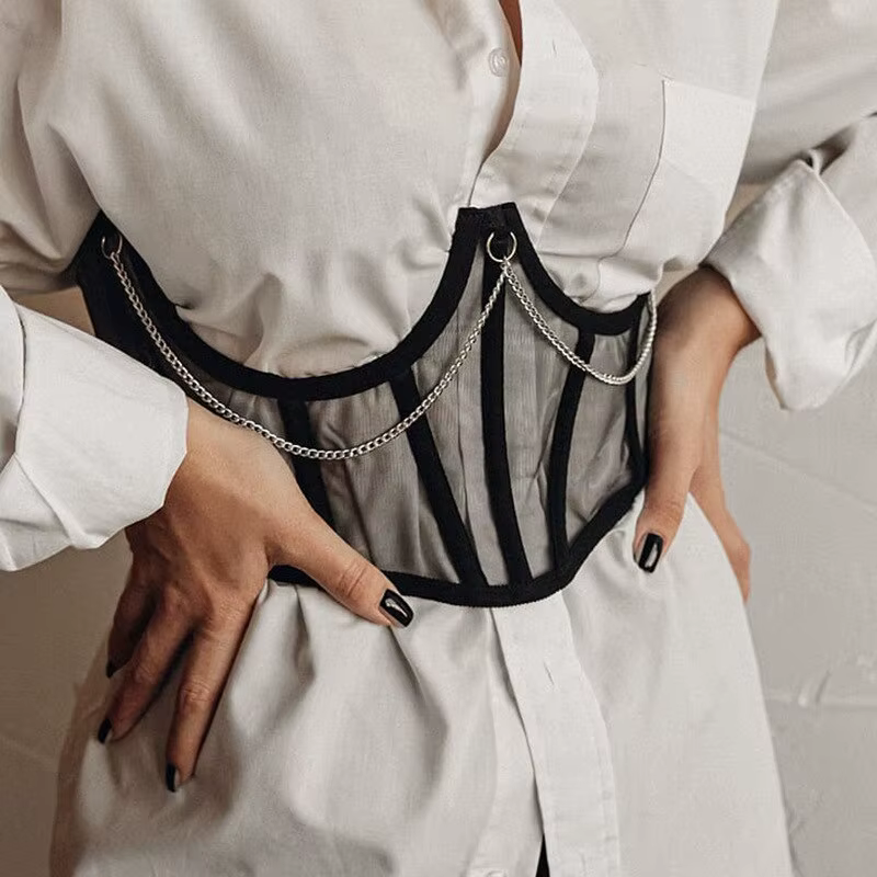 Corset Sexy sous le buste Punk chaîne en métal noir femmes haut courbe Shaper sangle minceur taille 