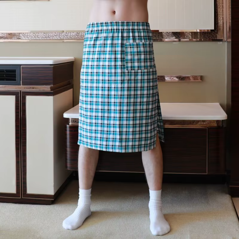 Pyjama Sexy pour hommes, vêtements de nuit, Style britannique, à carreaux, ample, en coton, avec fen