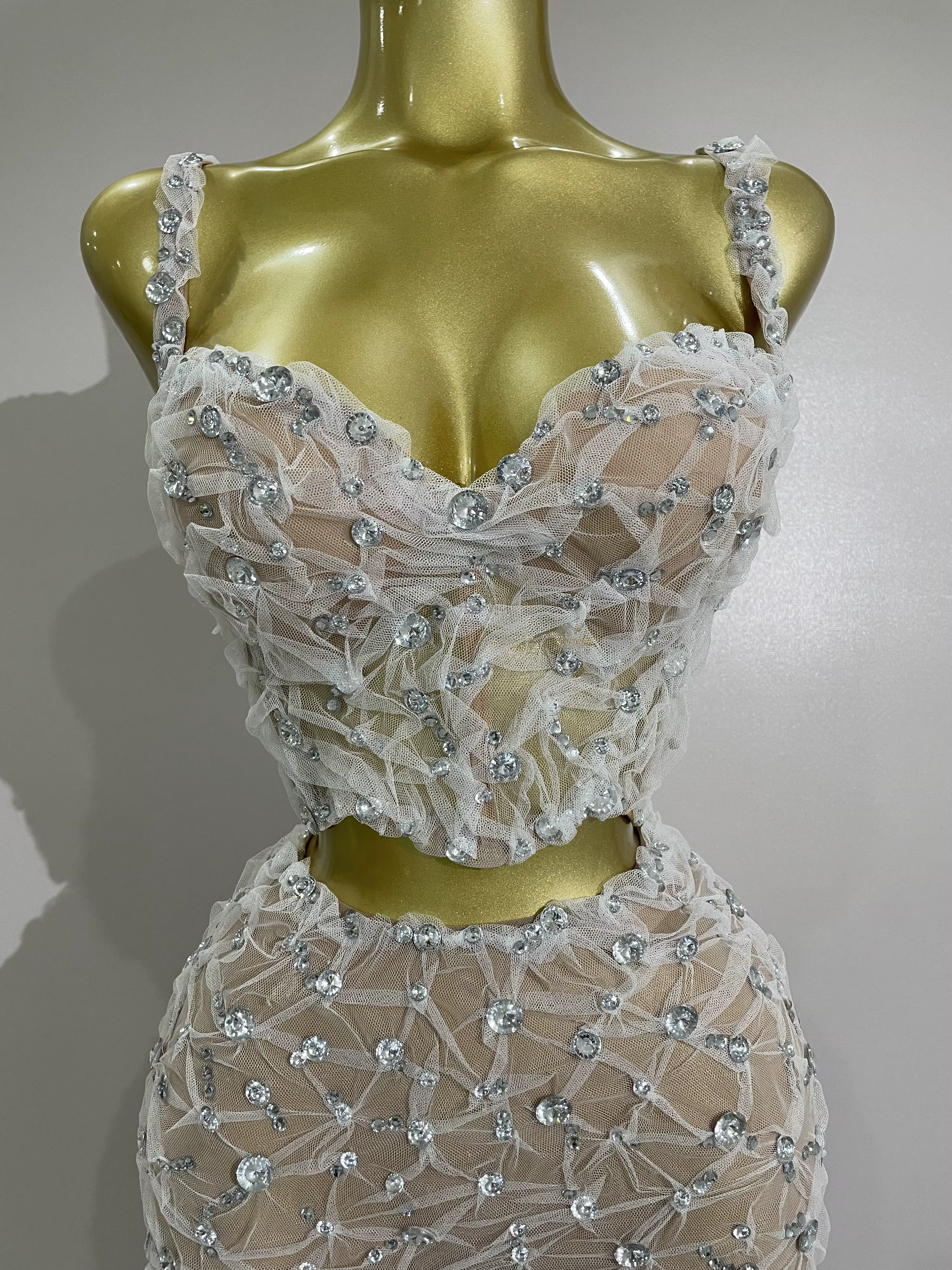 Ensemble deux pièces Sexy en dentelle pour femmes, haut à licou + pantalon Long, épissure de diamant