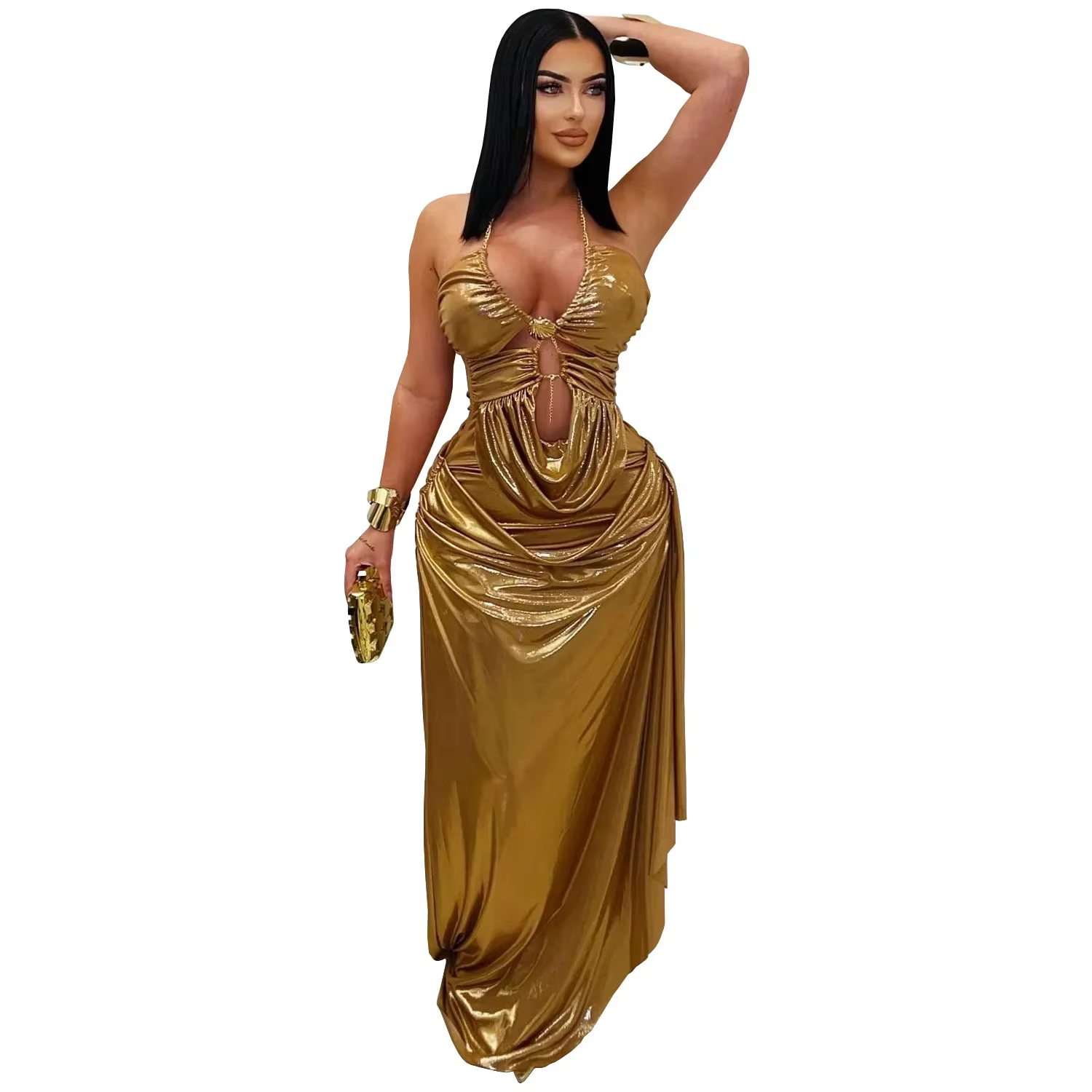 Robes africaines pour femmes, vêtements africains ajourés, sans manches, froncées, Sexy, col en v, S