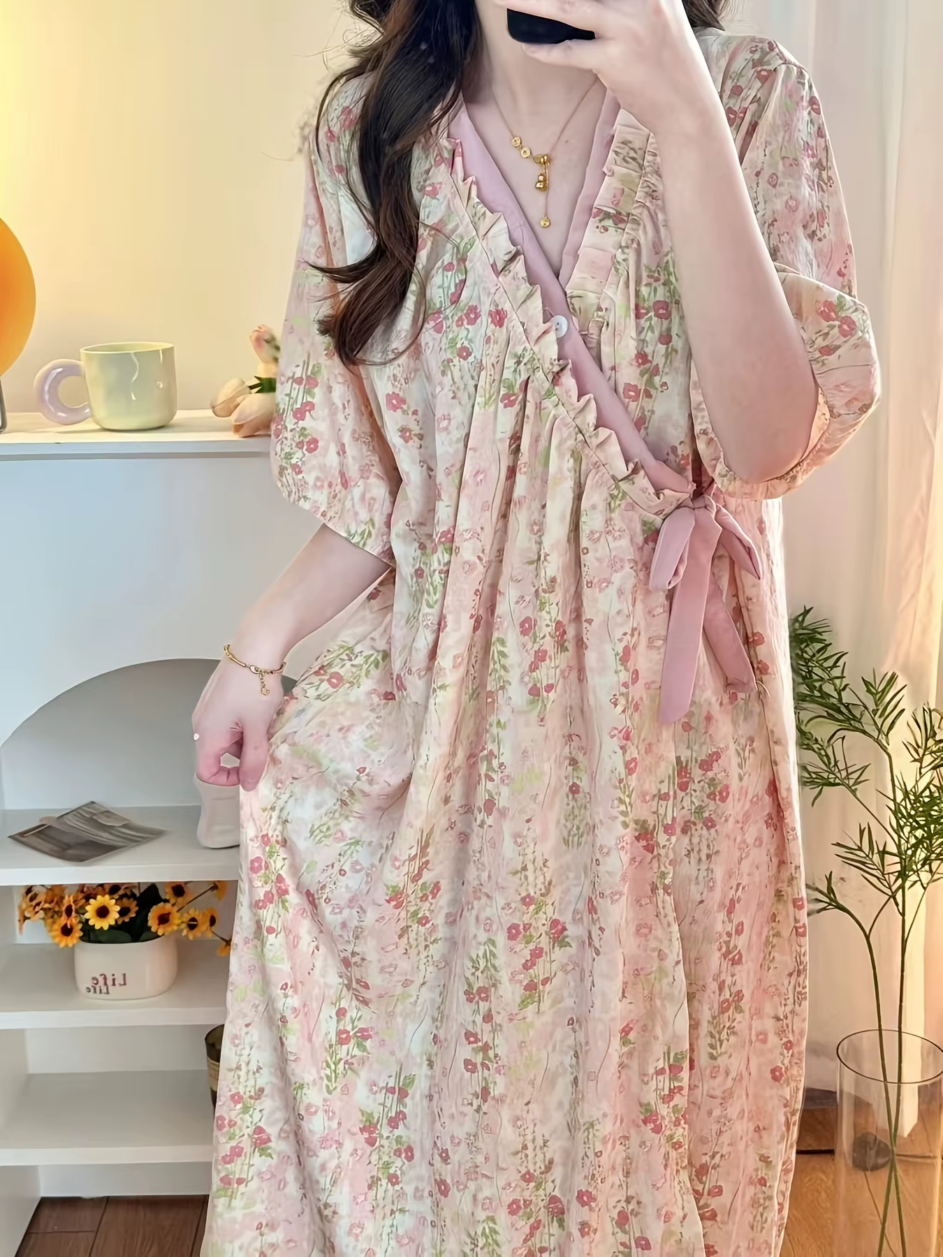 Vêtements de nuit doux pour filles de style japonais, pyjamas décontractés à fleurs à manches courte