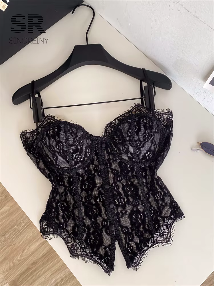 SINGREINY Haut Corset en Dentelle Sensuel pour Femme, Dos Nu à Fermeture Éclair, Style Bodycon, Ling