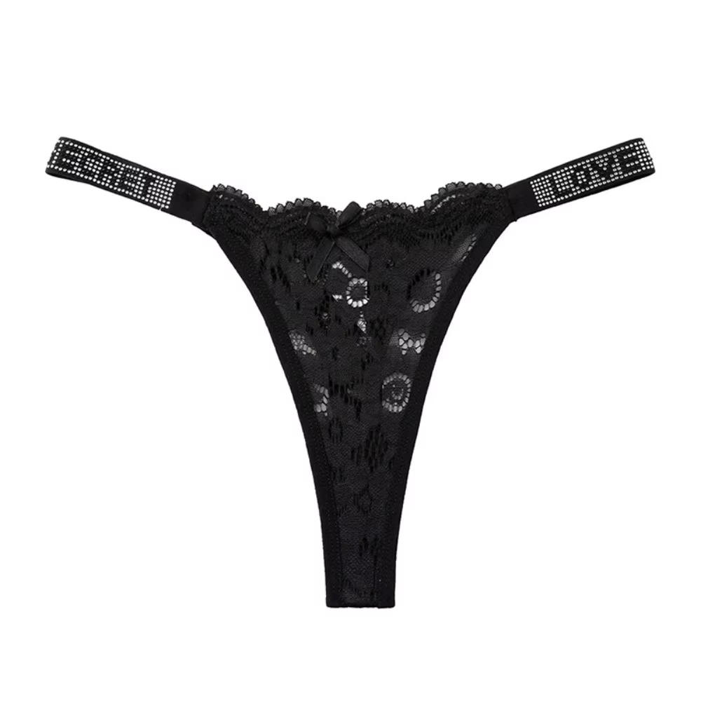 Culotte string brodée en dentelle cristal à fleurs, taille basse, entrejambe en coton, sans couture,