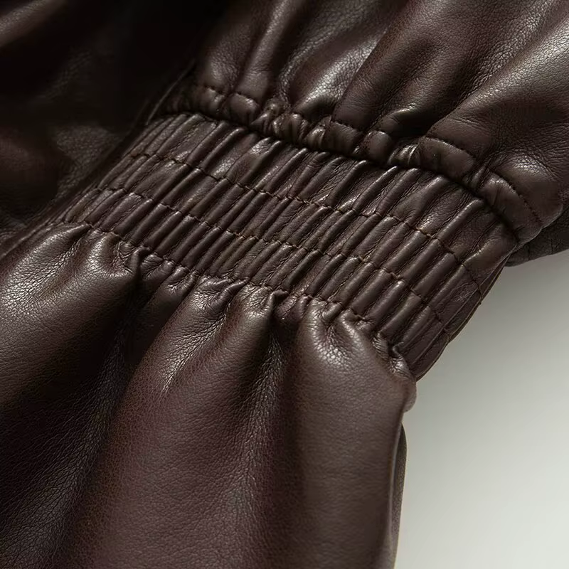 Veste en cuir Pu pour femme, manteau chaud marron avec fermeture éclair, décontracté, revers, taille