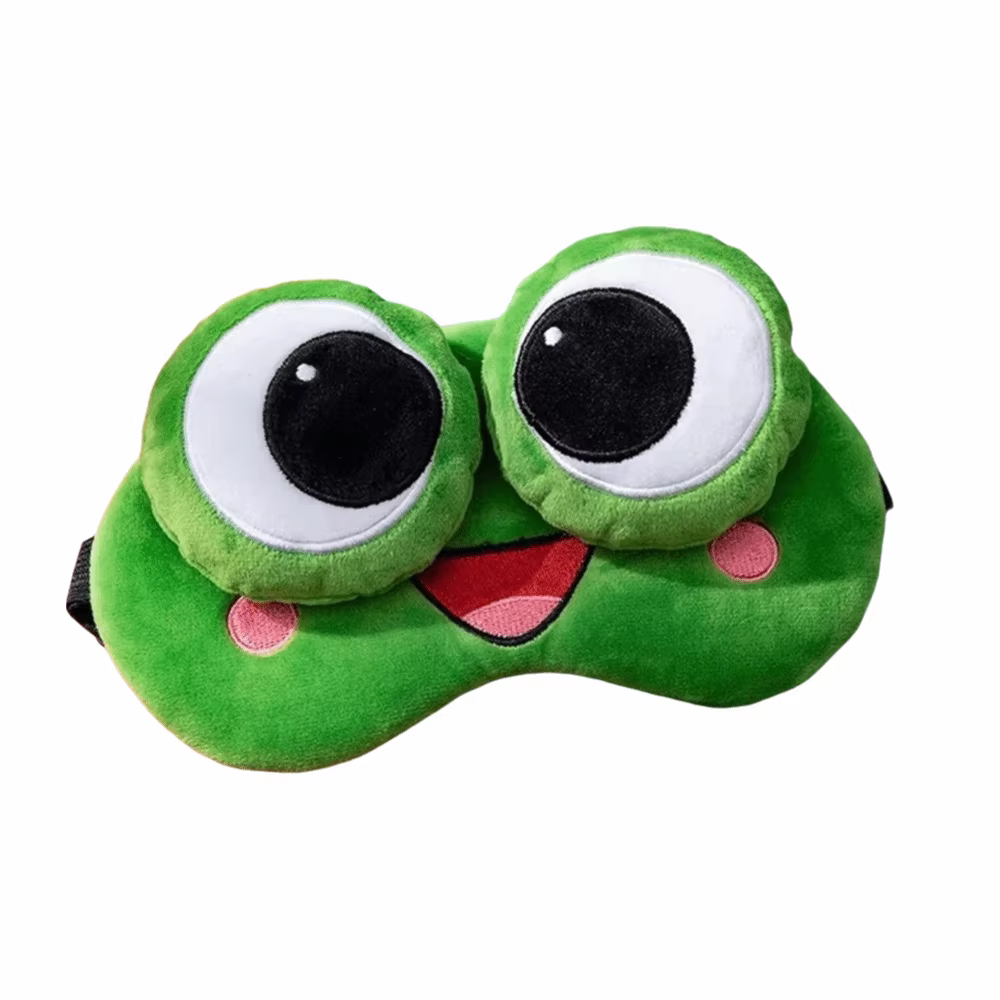 Masque de sommeil grenouille de dessin animé adorable, masque oculaire 3D vert respirant et doux pou