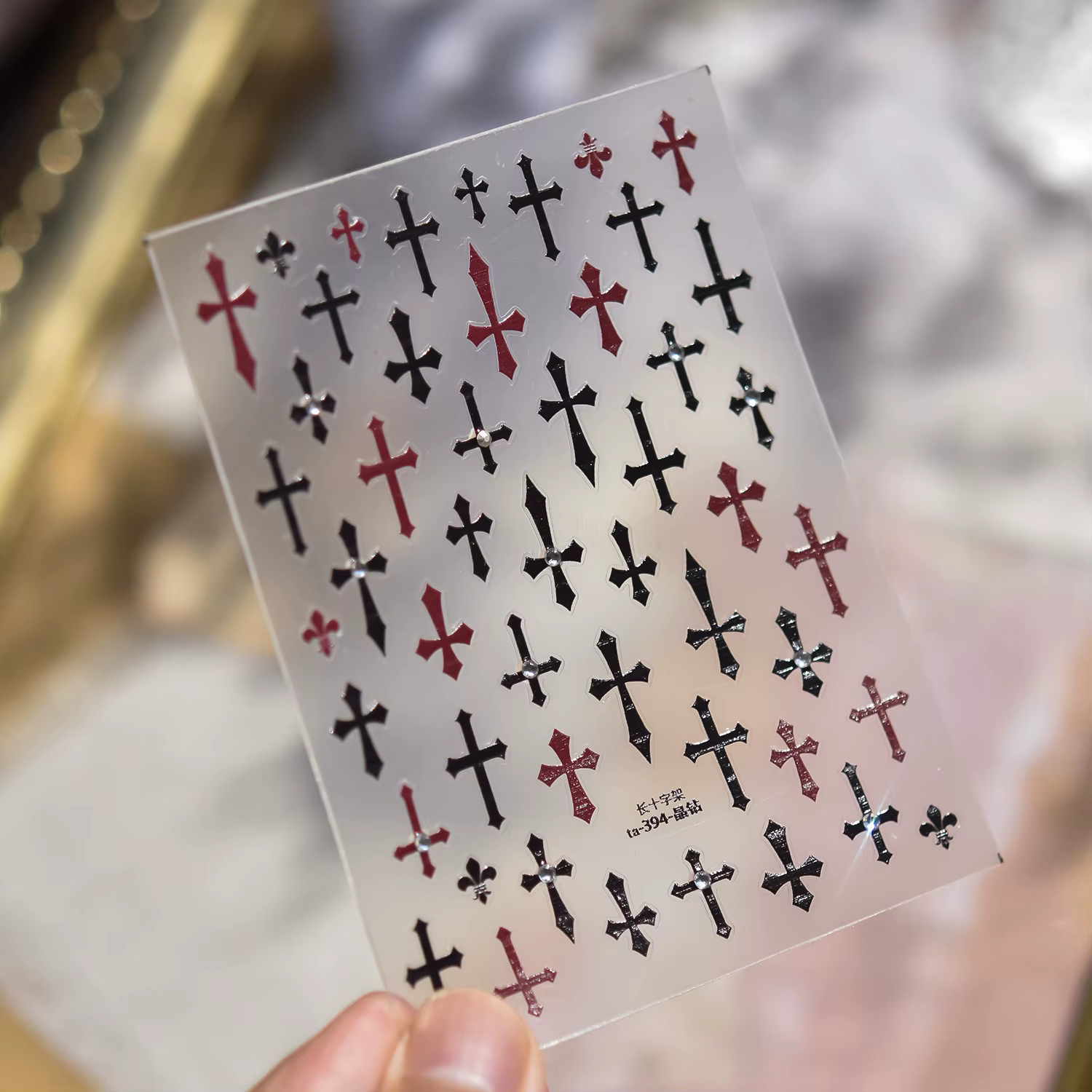 Autocollants pour ongles en métal or argent foncé rétro haut de gamme croix accessoires de Nail Art