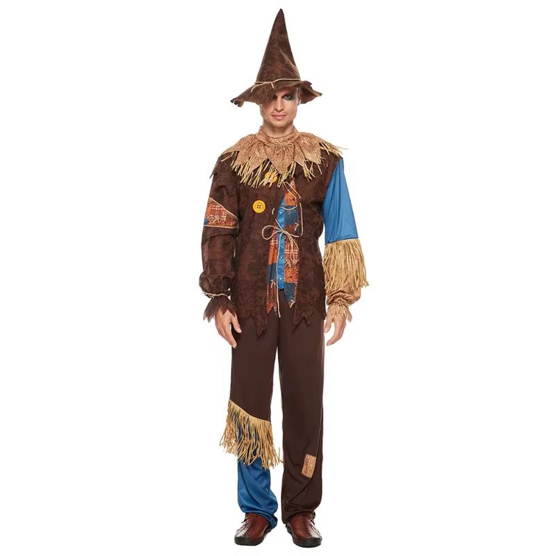 Costume d'épouvantail maléfique pour hommes, Costume de magicien en paille d'halloween effrayant pou