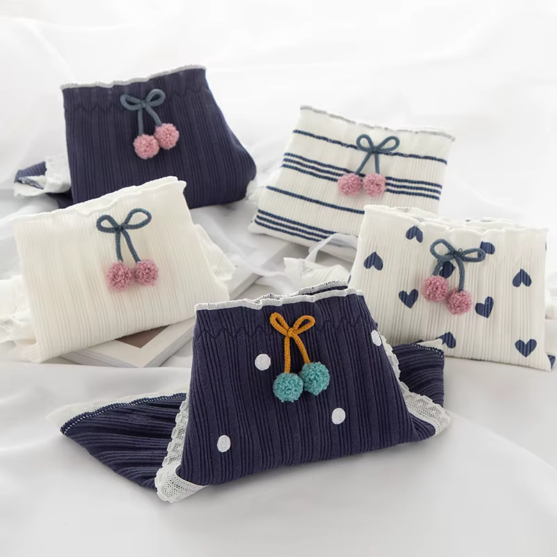 Culotte marine pour femmes, sous-vêtements avec nœud imprimé mignon, slip pour filles, taille moyenn