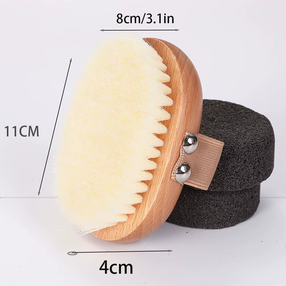 Brosse corporelle sèche, avec poils doux et végétaliens, brosse de bain exfoliante en bois antidérap