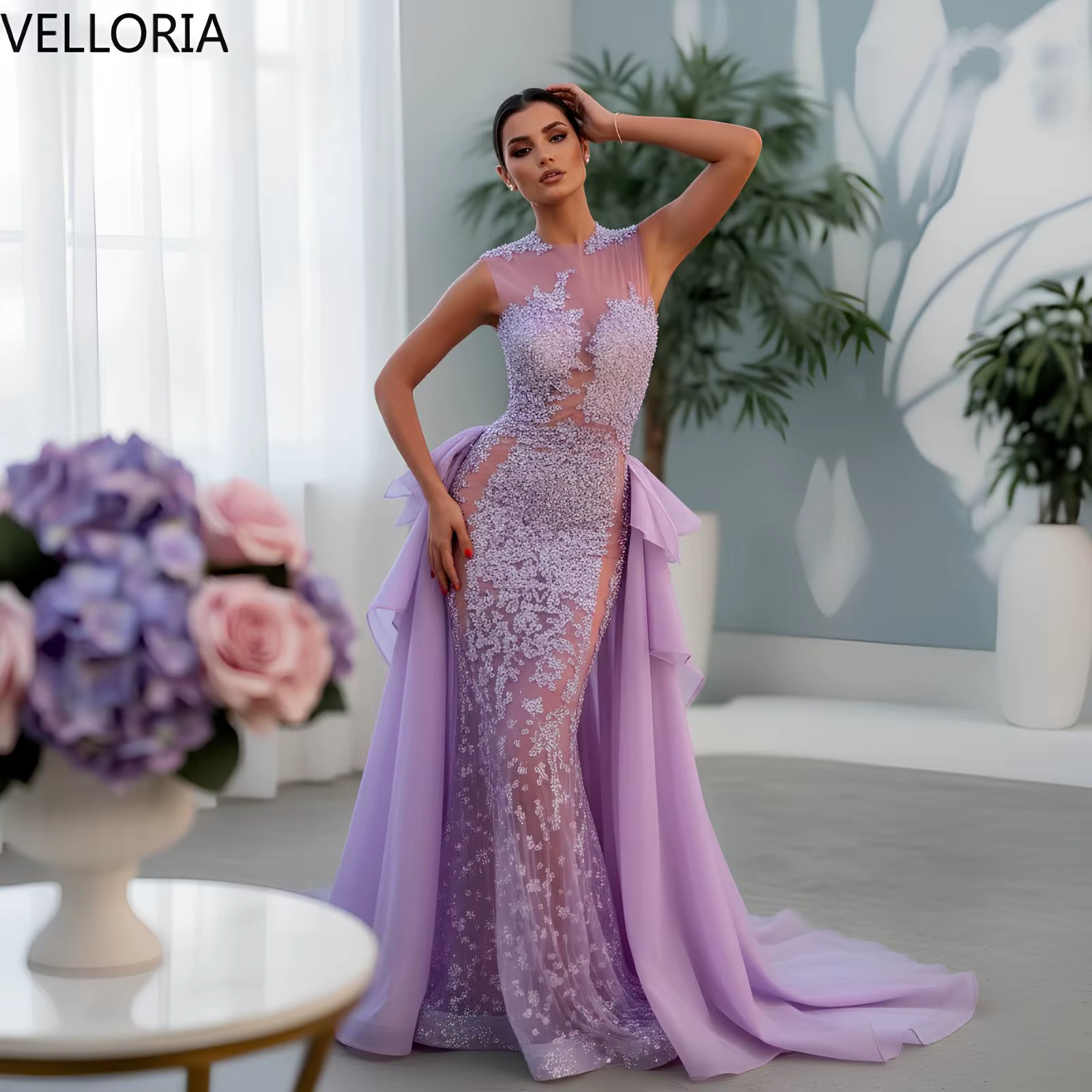 Robe de bal de luxe avec train détachable 2025 robe de soirée sirène en perles de cristal lourd 2 en