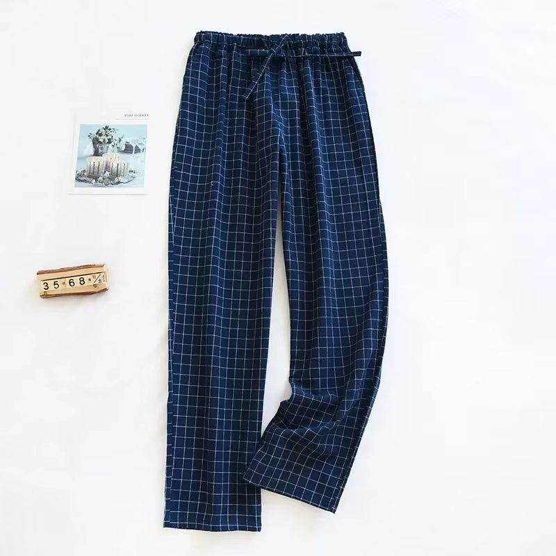 Pantalon de pyjama en coton pour femmes, pantalon de maison, à carreaux, taille élastique, cravate,