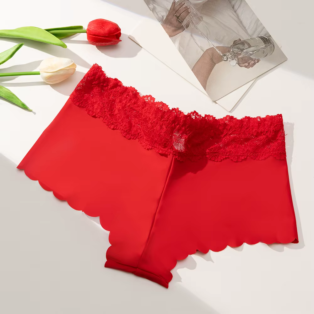 InjSatin-Boxer moulant en dentelle pour femme, sous-vêtement féminin, culotte de sport