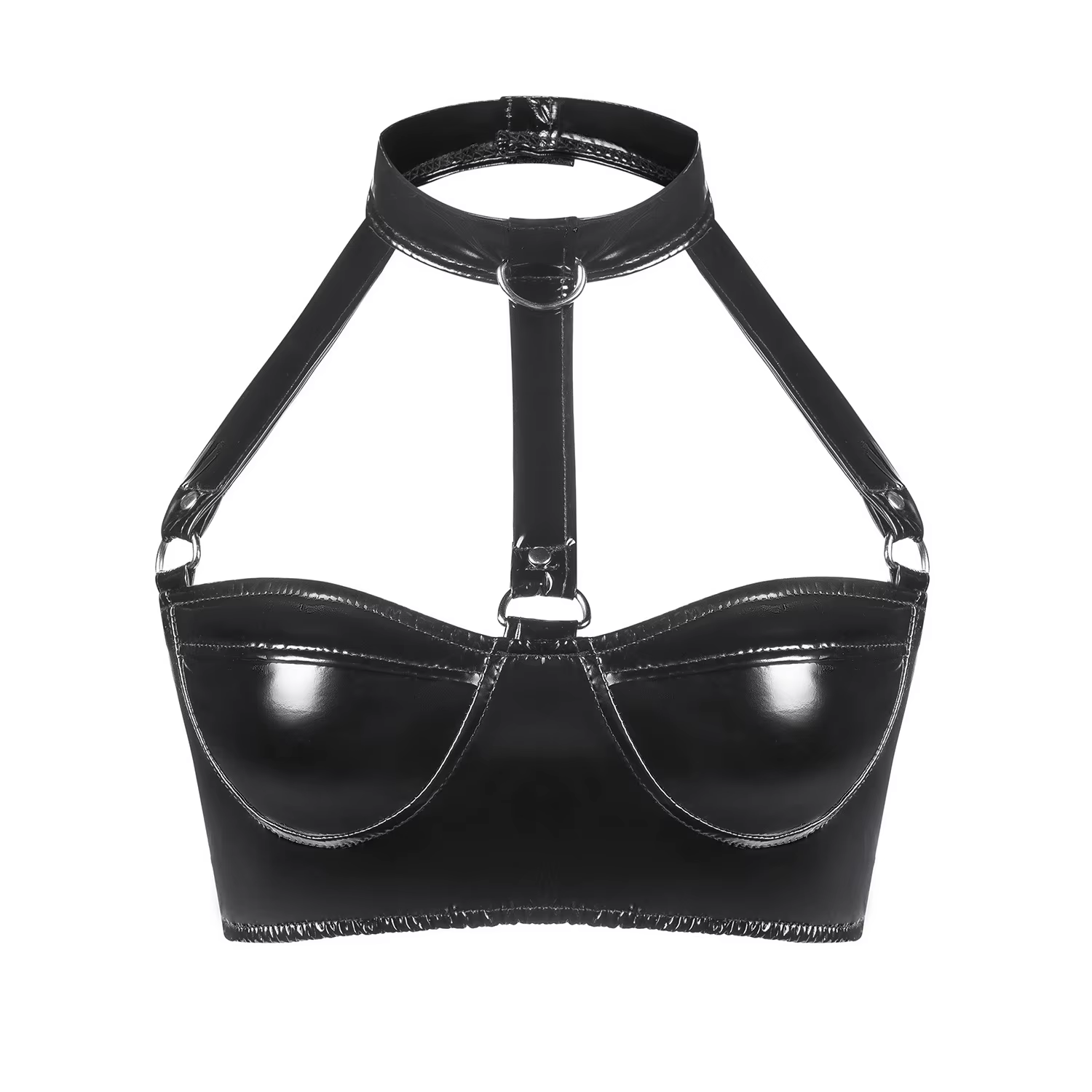 Soutien-gorge en cuir PU pour femmes, Lingerie rose, PVC, boutons exotiques, col licou, Bralette en