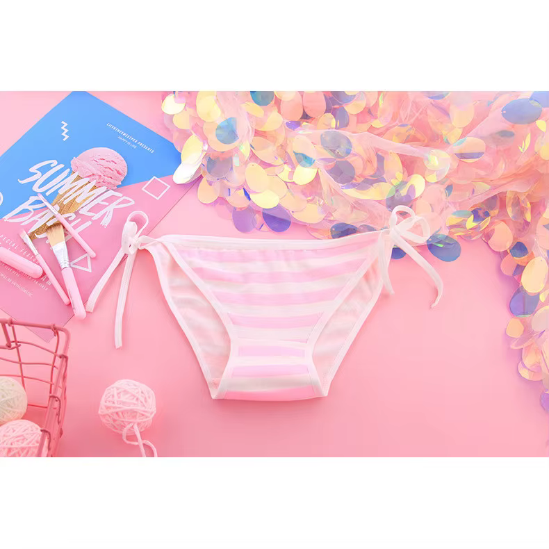 AdTosKawaii-Culotte rayée en coton de qualité supérieure pour femme, sous-vêtement, lingerie, bleu, 