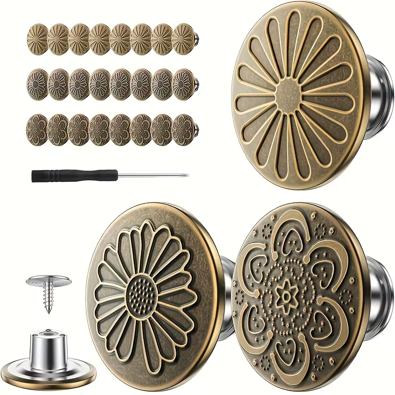 24 épingles à boutons, derniers boutons pour jeans amples au design plat, sans couture ni outils, bo