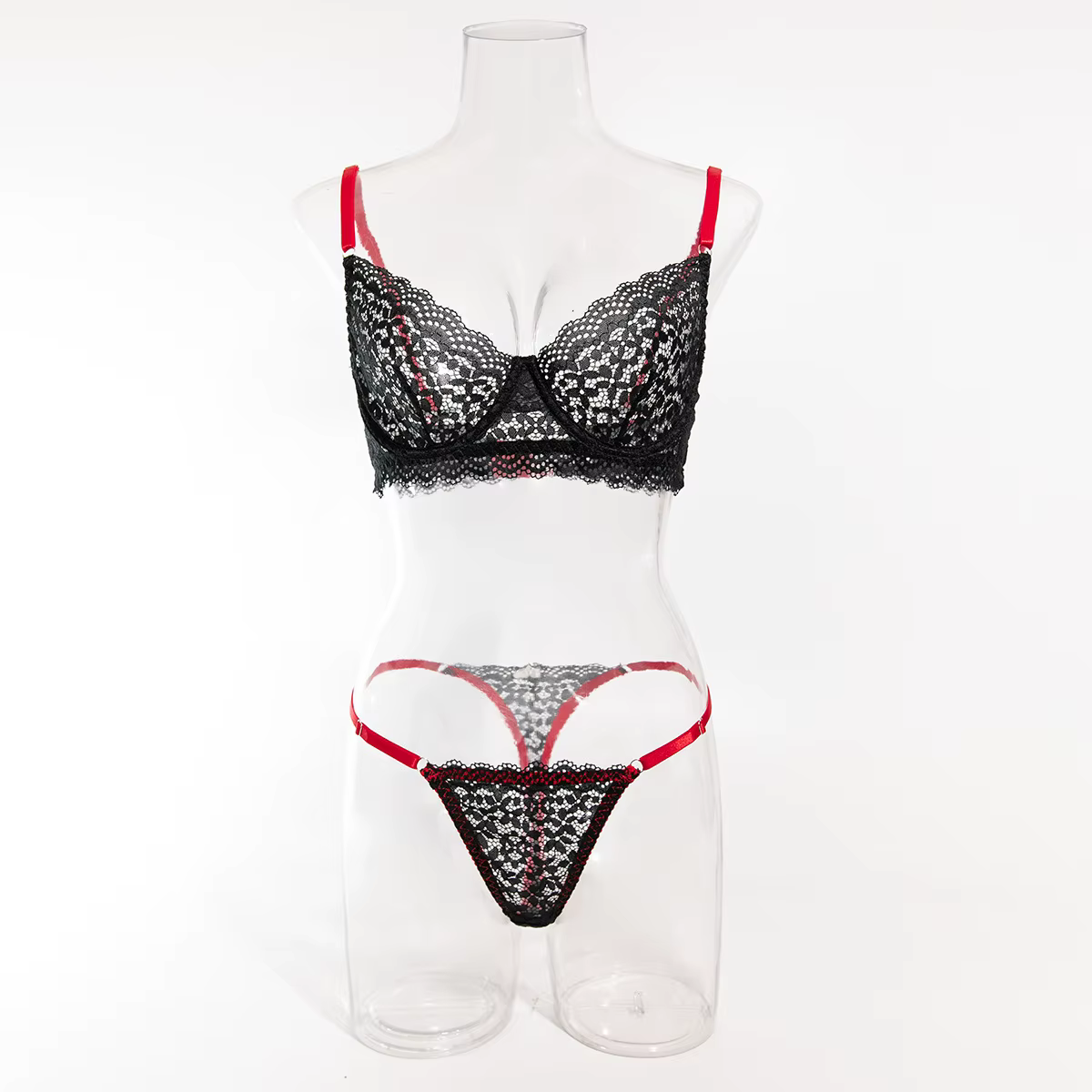 Ensemble de Lingerie Sexy en dentelle française, soutien-gorge Push Up, string, sous-vêtements éroti