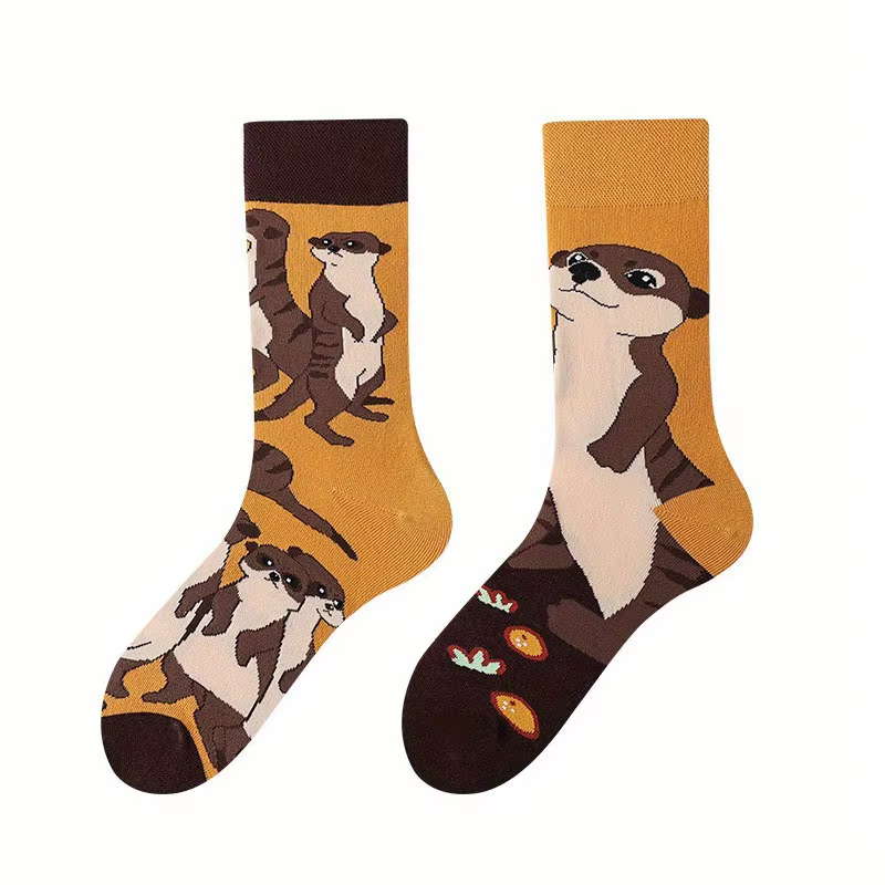 1 paire de chaussettes mi-mollet confortables à thème Otter, style unisexe, adaptées à toutes les sa