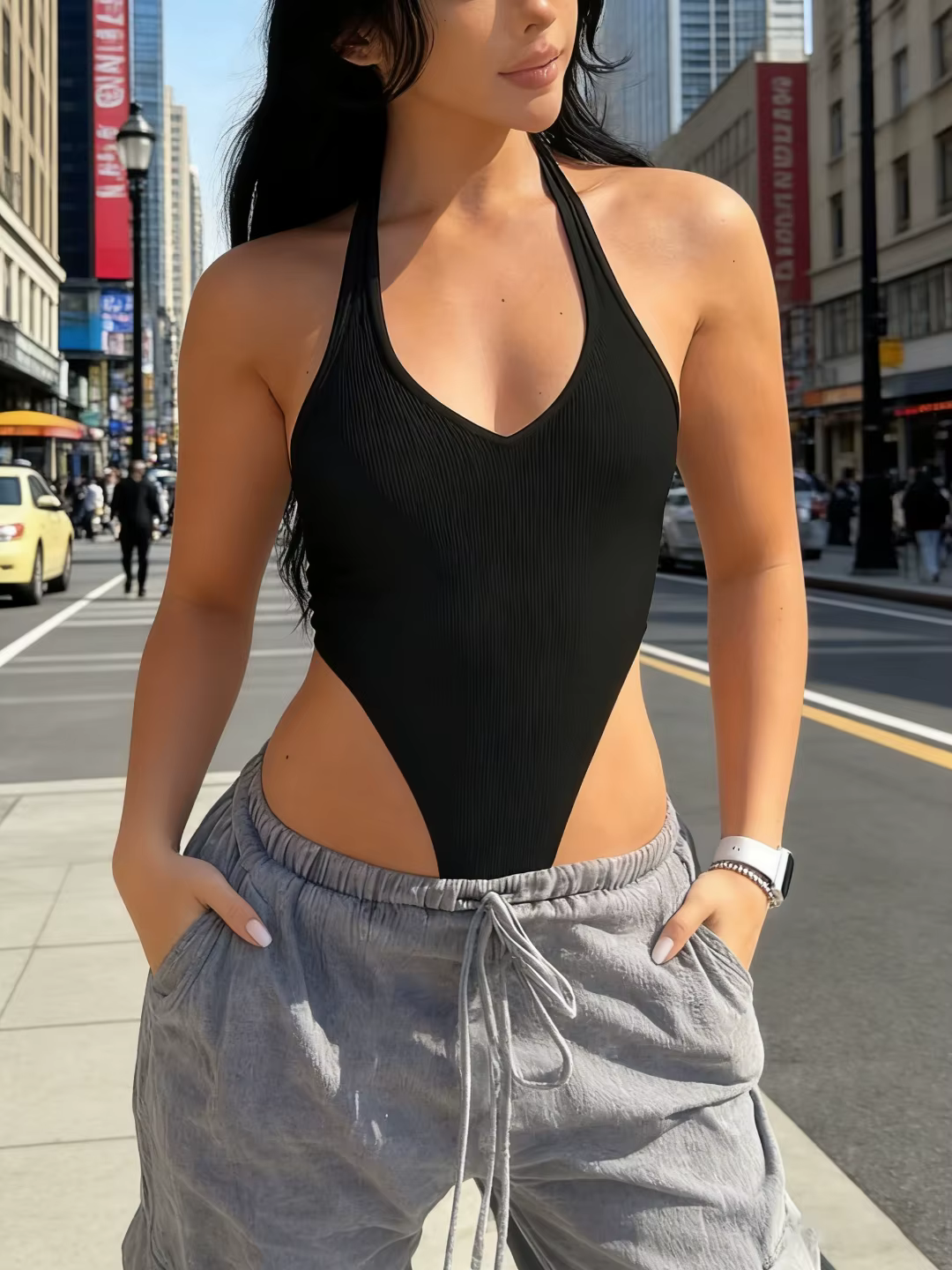 Body amincissant à col licou pour femmes, haut moulant élastique une pièce, Sexy, coupe basse, pour