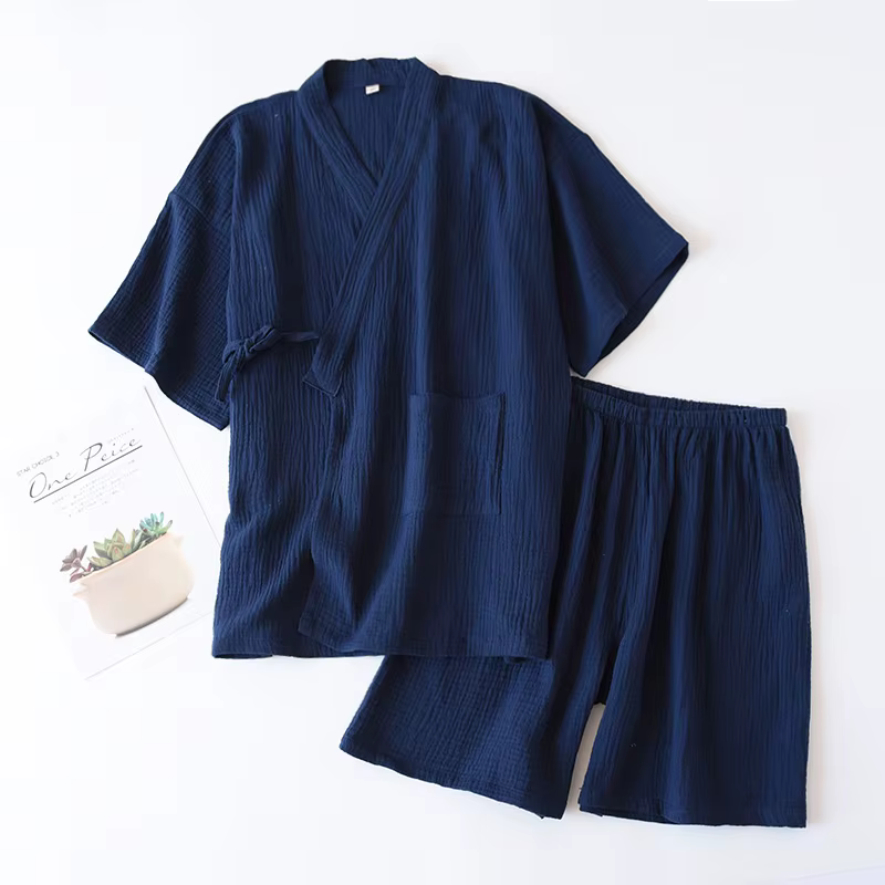 Ensemble pyjama d'été en coton pour hommes, Short à manches courtes, col en v, Kimono, vêtements de 