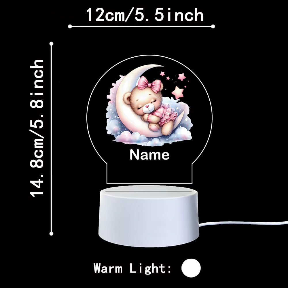 1Pc belle nom personnalisé petit ours dormir 3D lumière Illusion LED veilleuse pour chambre décor lu