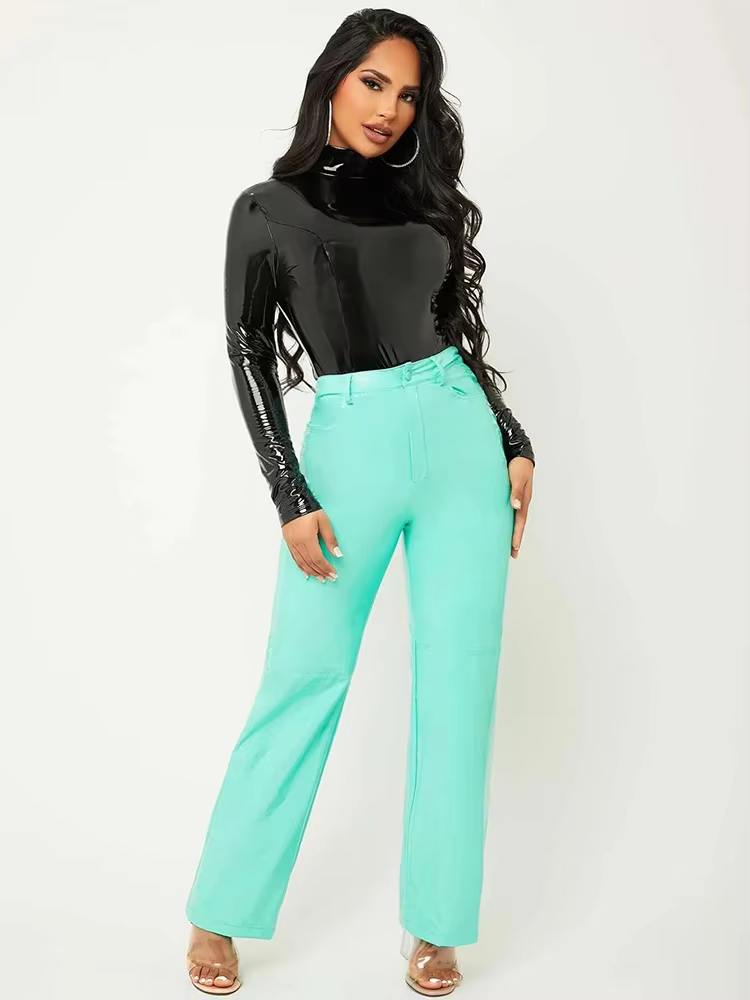 Body en Faux Latex pour femmes, col haut, manches longues, Sexy, moulant, combinaisons en PVC, exten