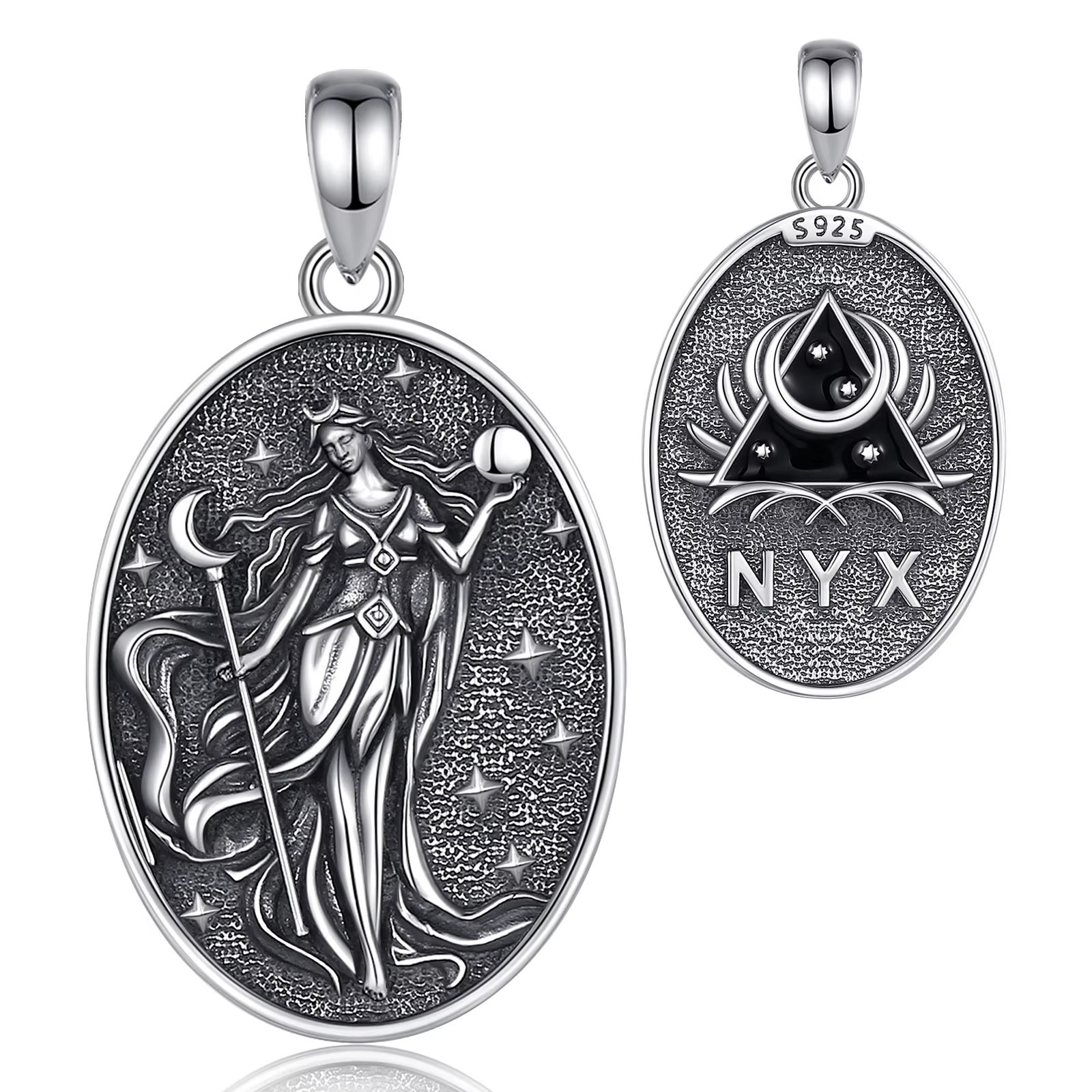 Eudora 925 argent Sterling NYX lune déesse collier déesse foncée de la nuit NYX pendentif Wicca païe