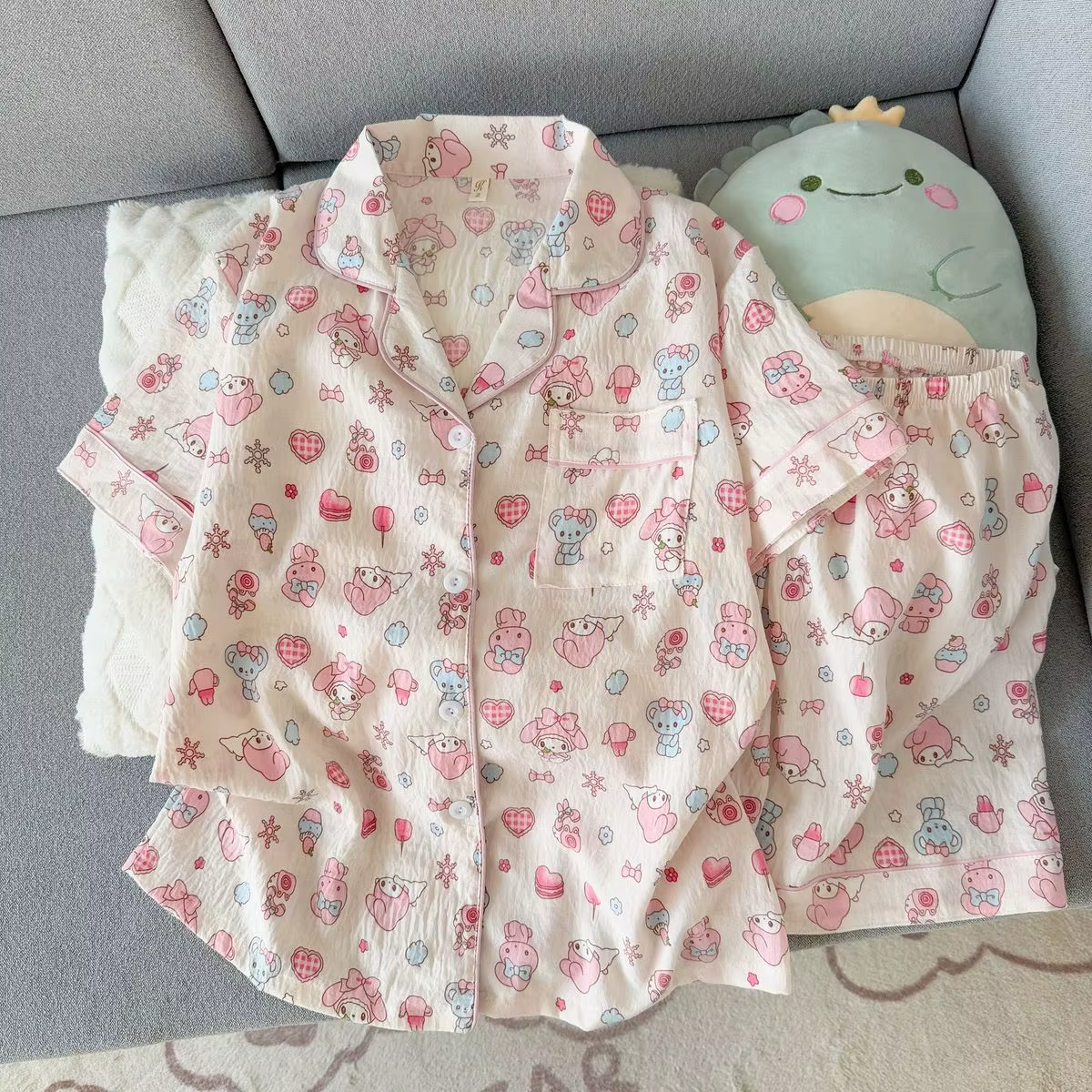 Pyjama mignon Sanrio My Melody pour femme, pyjama à manches courtes et shorts, vêtements de nuit d'é