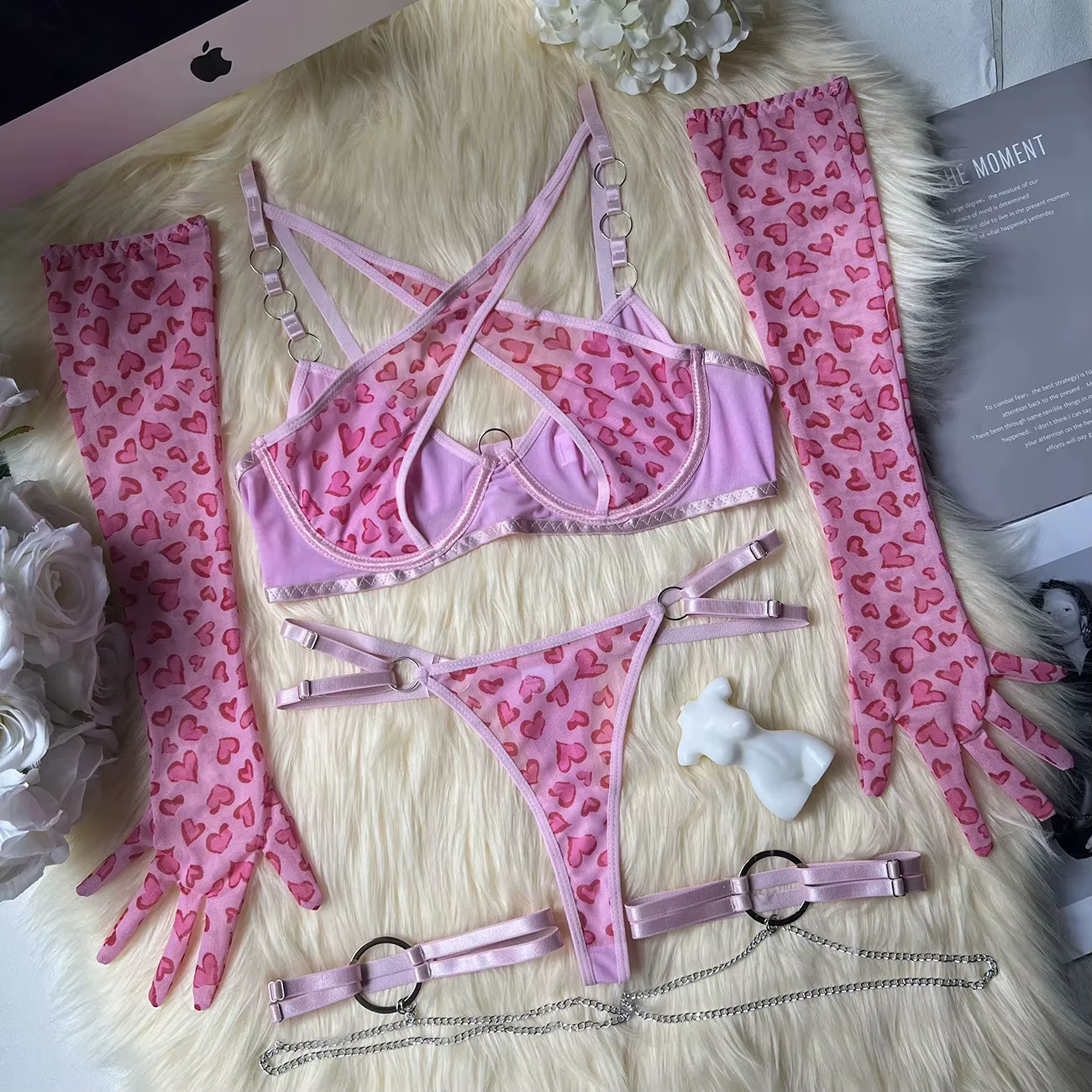 Ellolace léopard Lingerie soutien-gorge croisé Push Up intime voir à travers la dentelle chaude fill