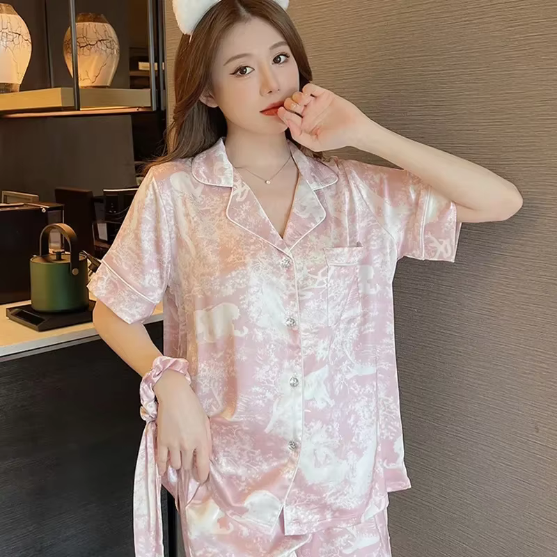 Pyjama imprimé français haut de gamme pour femmes printemps et automne nouveau style paresseux doux 