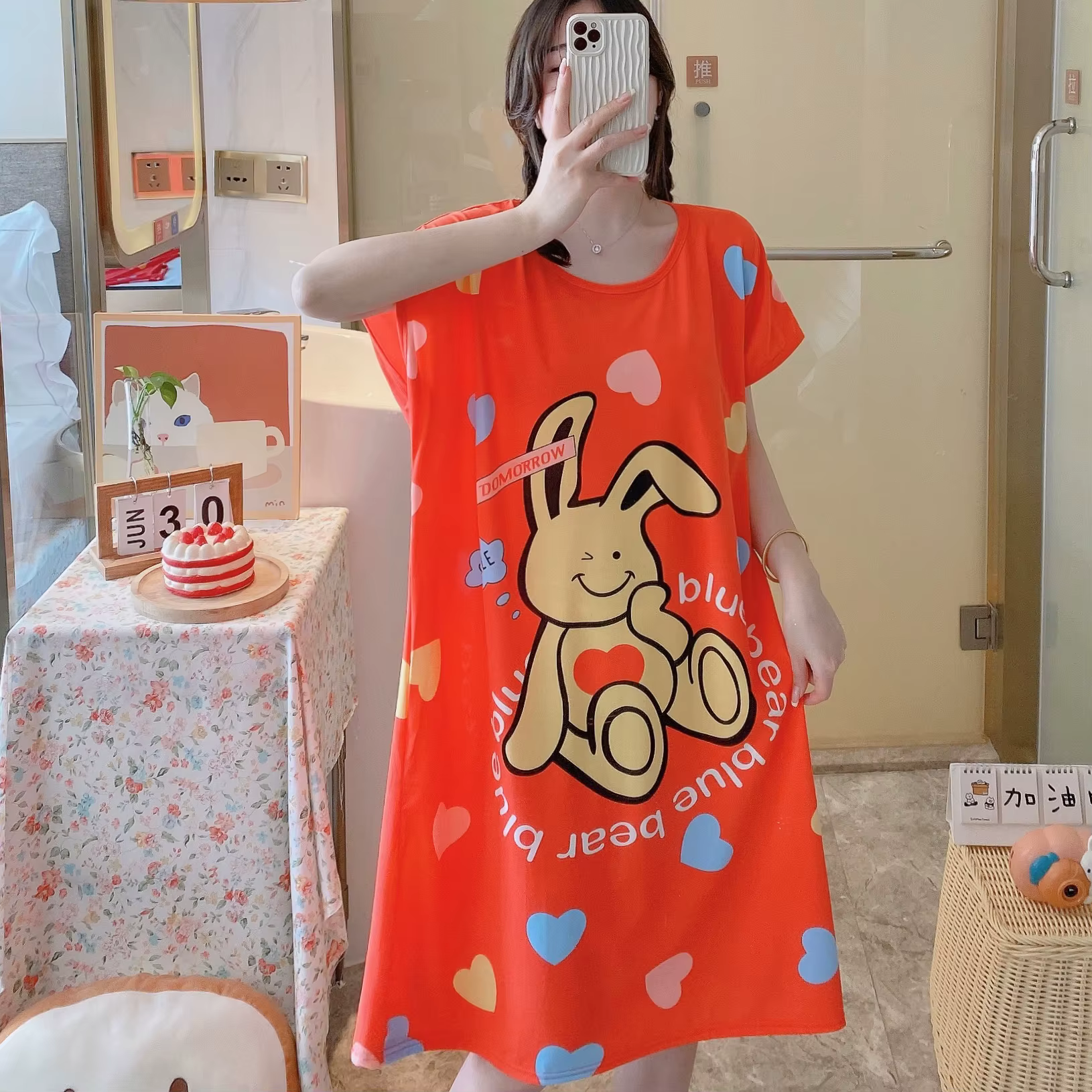 Chemise de nuit d'été et d'automne pour filles, 1 pièce, robe confortable à manches courtes, vêtemen