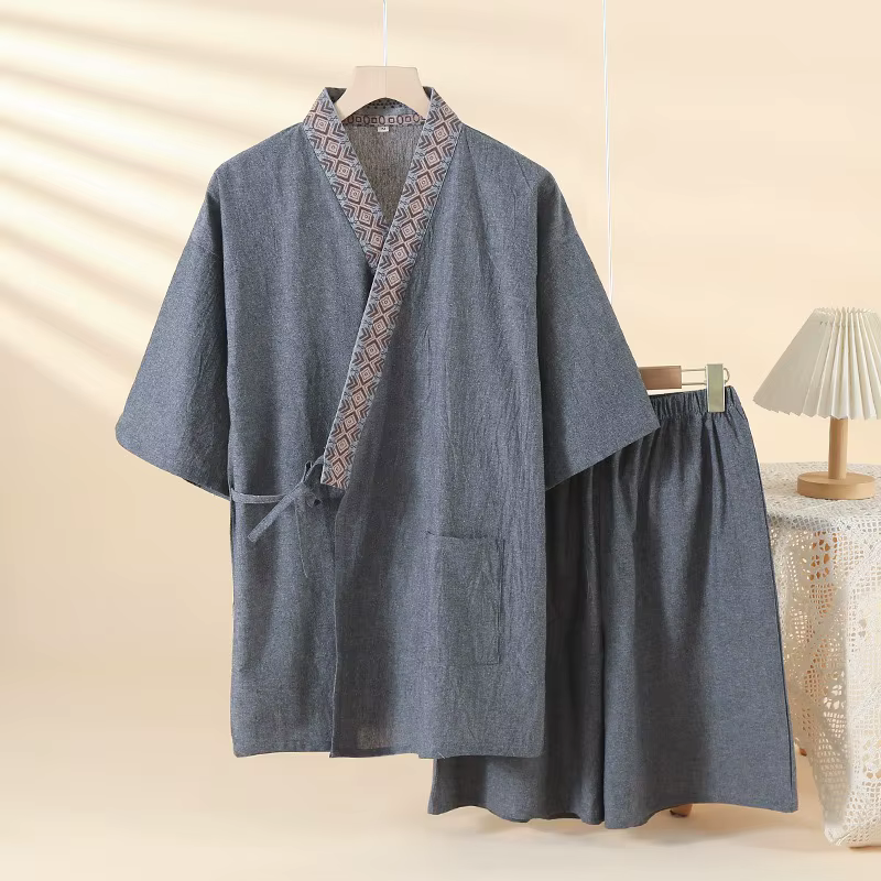 100% coton hommes pyjamas été japonais Kimono pyjamas 2 pièces ensemble vêtements de nuit Simple vêt
