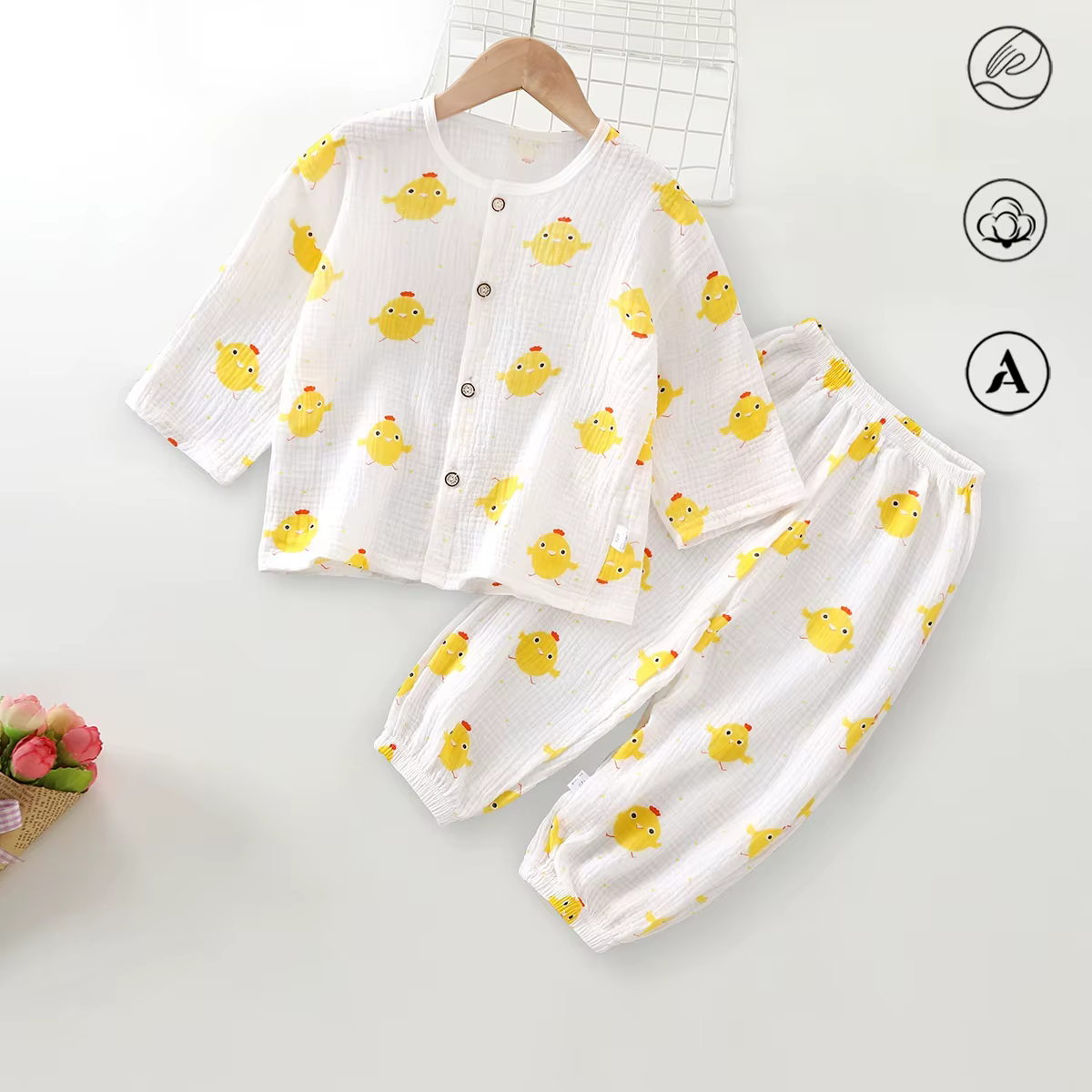 Ensemble de pyjamas pour bébé 0-3 ans, vêtements de maison en coton mousseline à motifs de dessins a