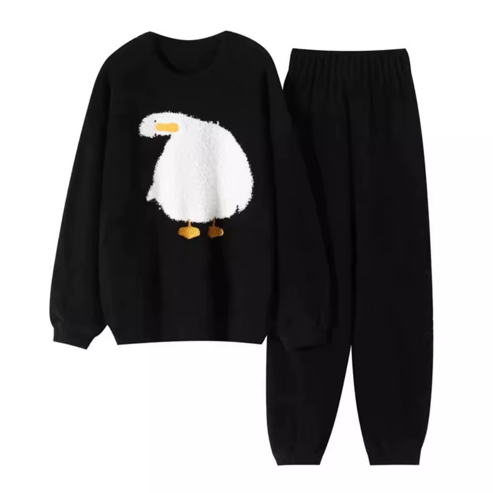 Ensemble de pyjamas en polaire épaissie à manches longues, motif cheval, canard et lapin, chaud et d