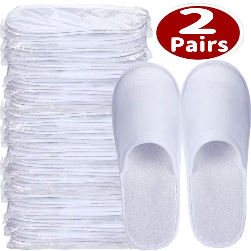 10/2 paires de chaussons de spa jetables antidérapants à bout fermé, blancs, en vrac, pour voyage et