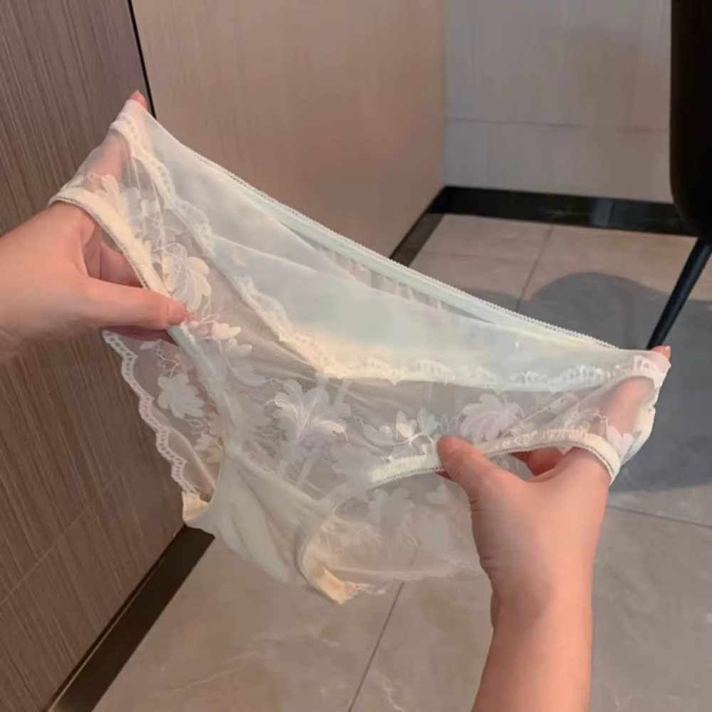 Culottes en dentelle à fleurs en maille, taille basse, respirantes, style français transparent pour 