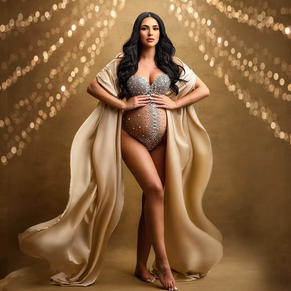 Body déesse Sexy, accessoire de photographie de maternité, robe col en V, strass, perles, combinaiso